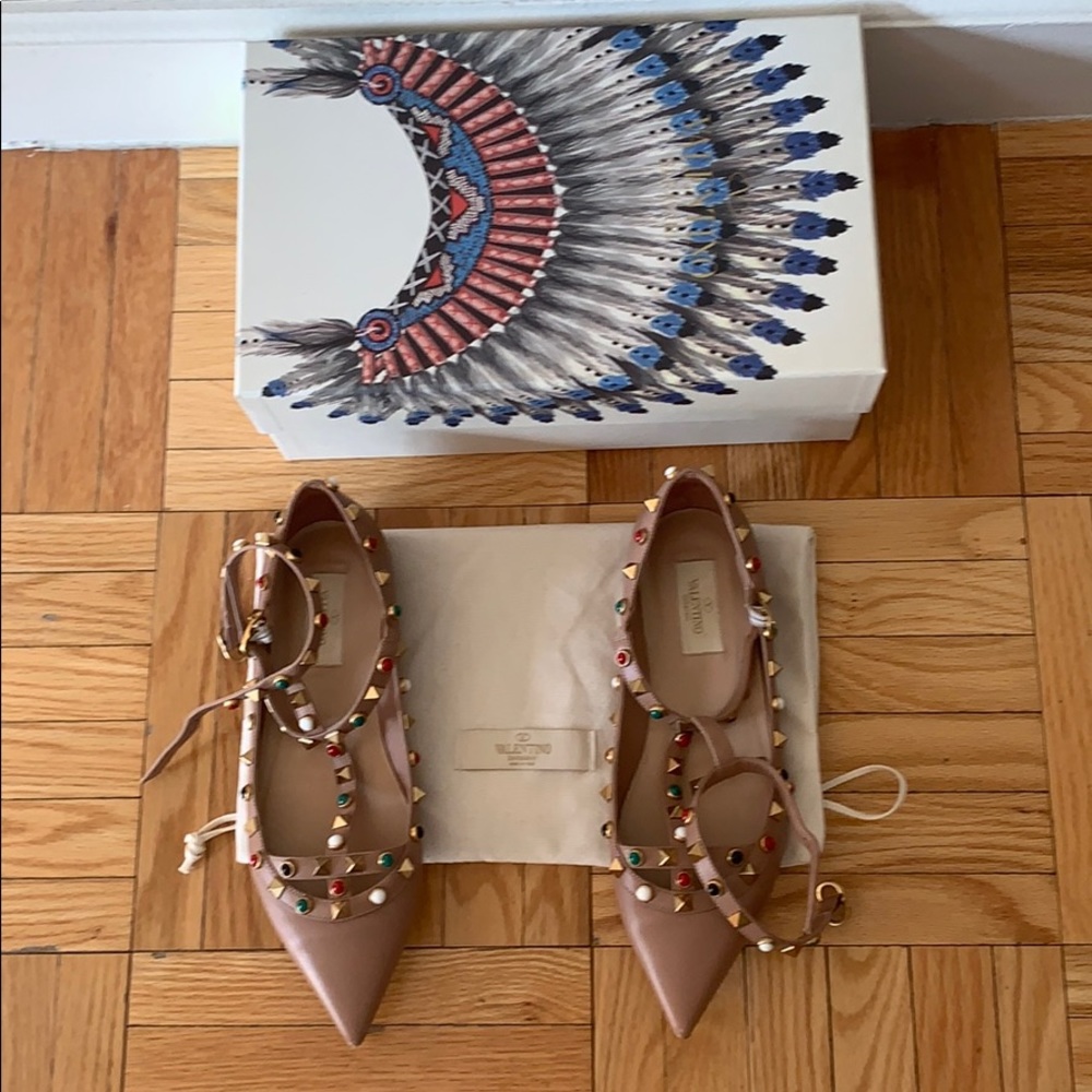 Valentino Rockstud Caged Flats in Nude